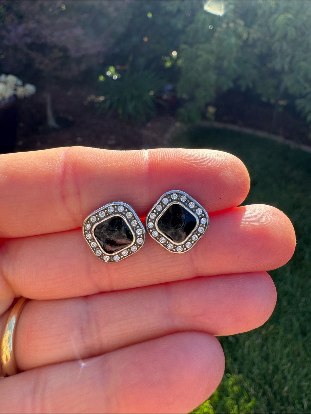 Brighton Black and Silver Crystal Halo Stud Earrings - Women Jewelry